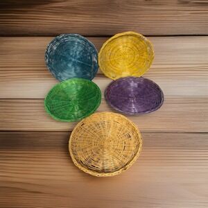 Vintage Wicker Rattan Paper Plate Holders Basket Wall‎ Decor Boho set (Lot Of 5)